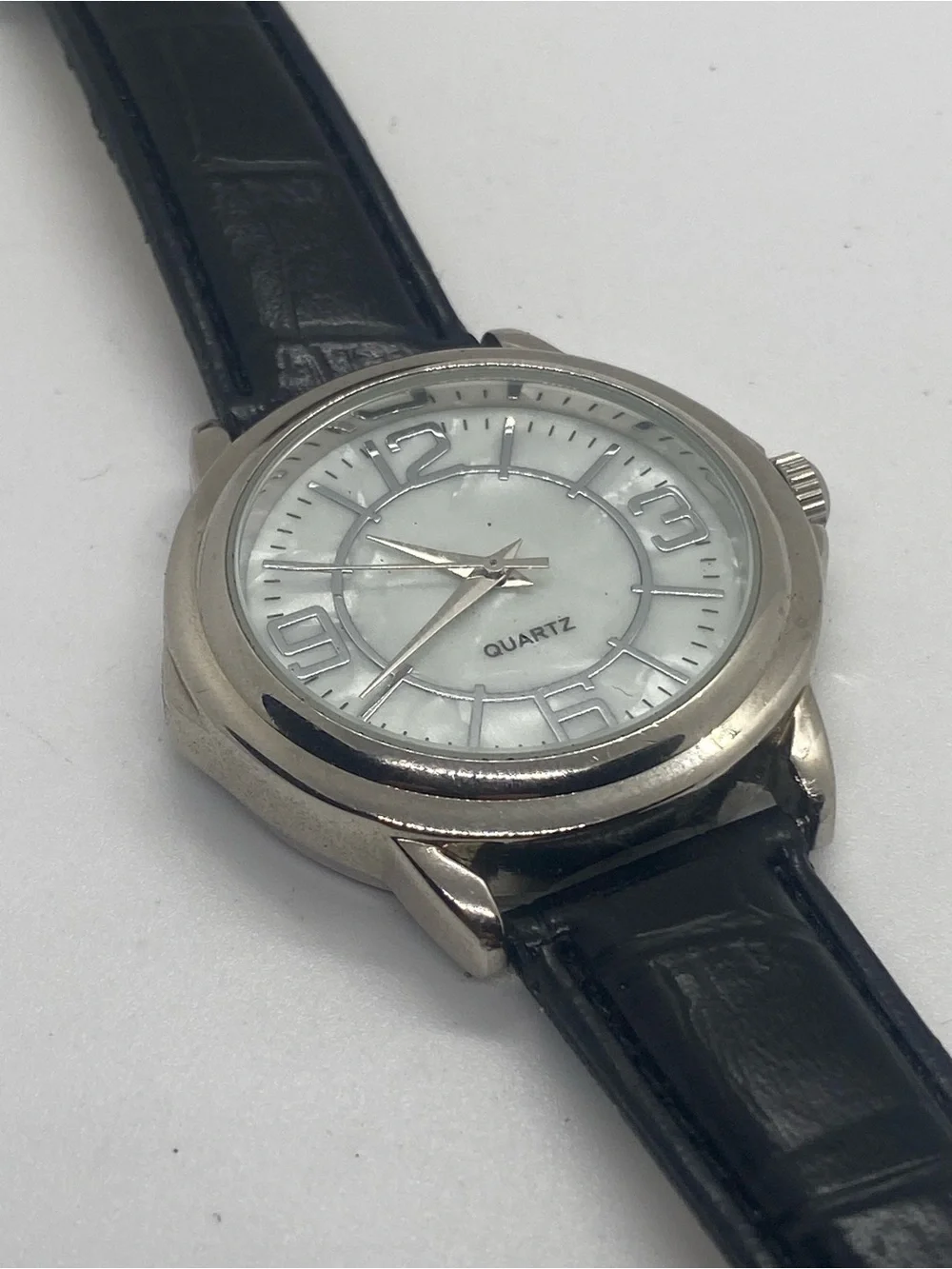 Silver Case Black Strap Mens Quartz Watch